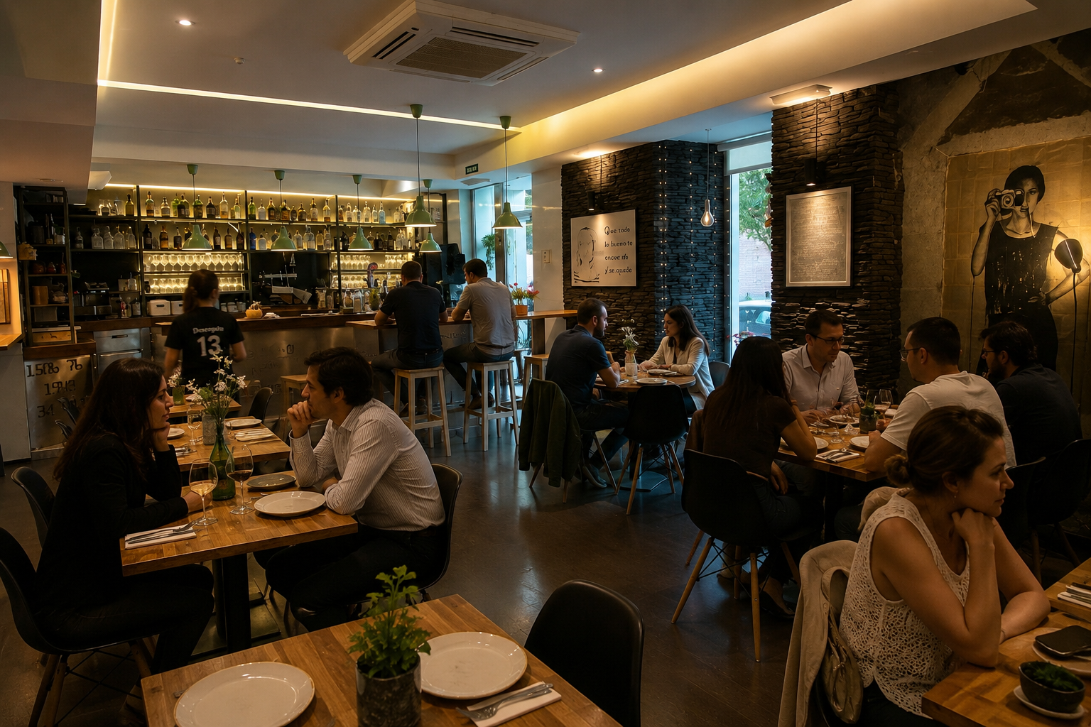 Interior de Desengaño 13, restaurante para cenar cerca de los teatros de Gran Vía Madrid